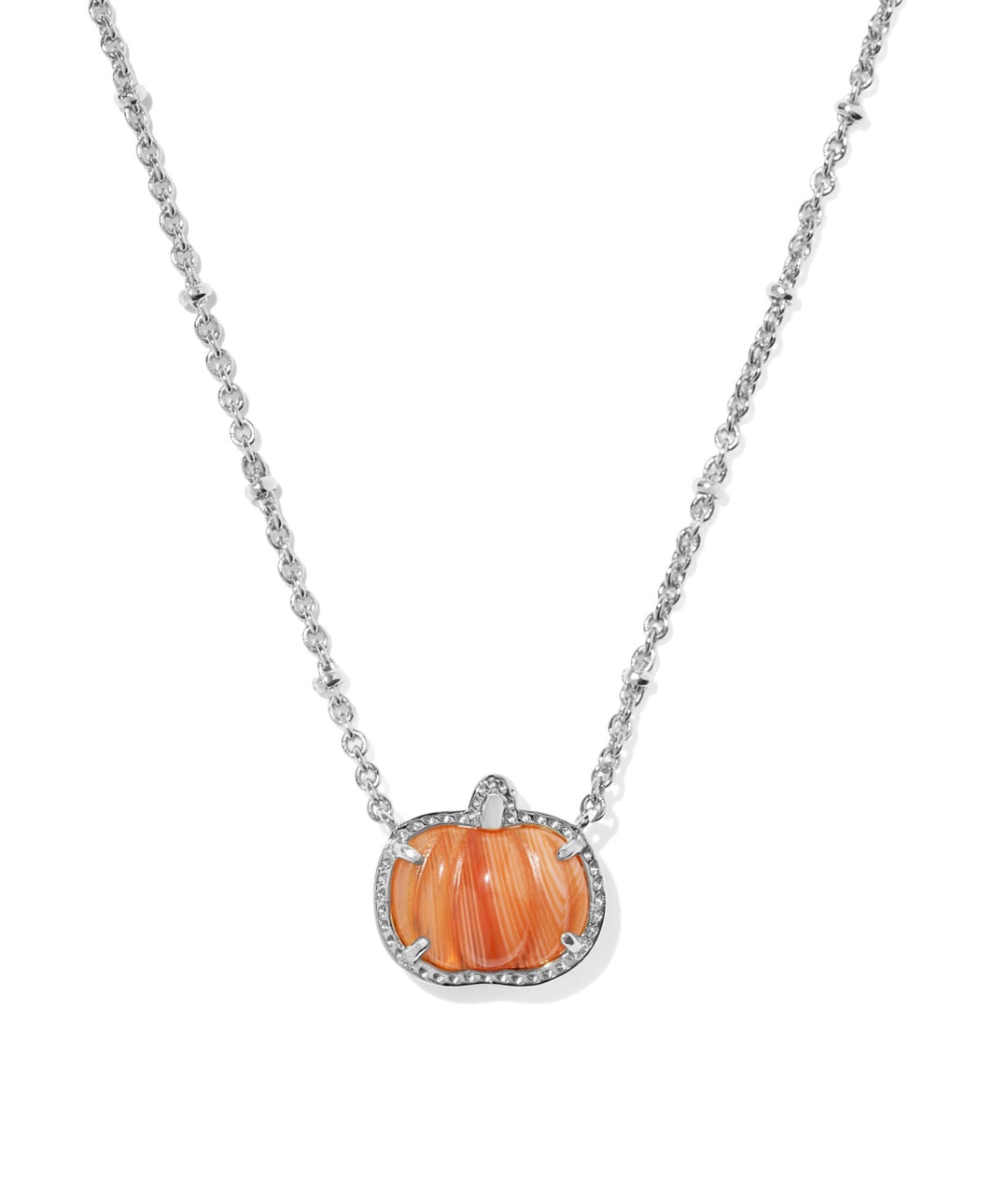Pumpkin Silver Short Pendant Necklace Orange Banded Agate