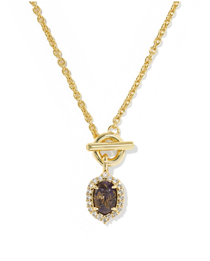 Daphne Crystal Frame Gold Toggle Necklace Purple Amethyst