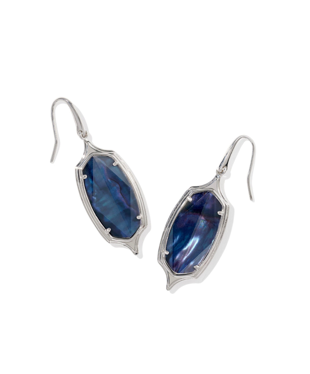 Dani Stepped Frame Silver Drop Earrings Indigo Illusion
