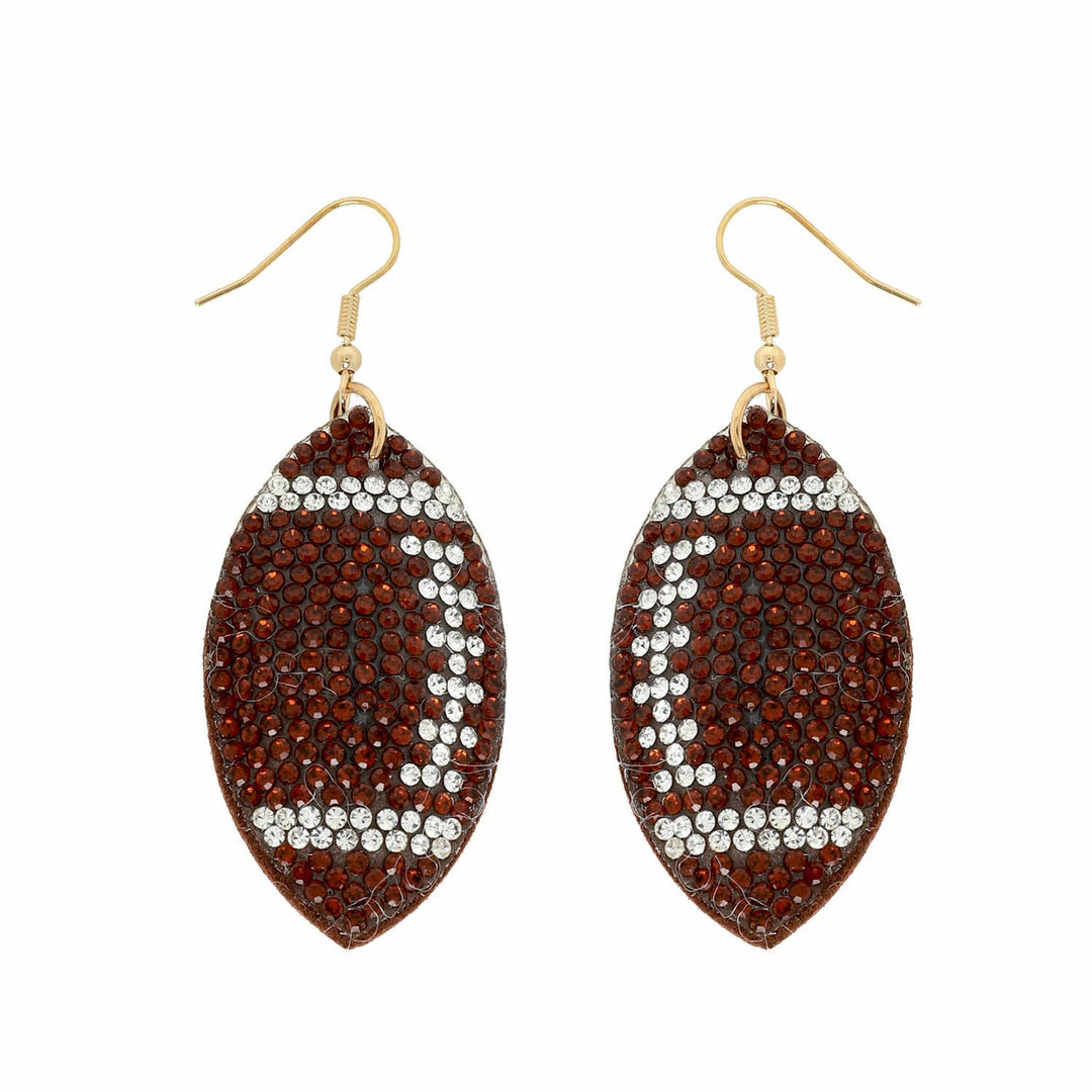 Game Day Rhinestone Suede Backed Drop Earrings: Football