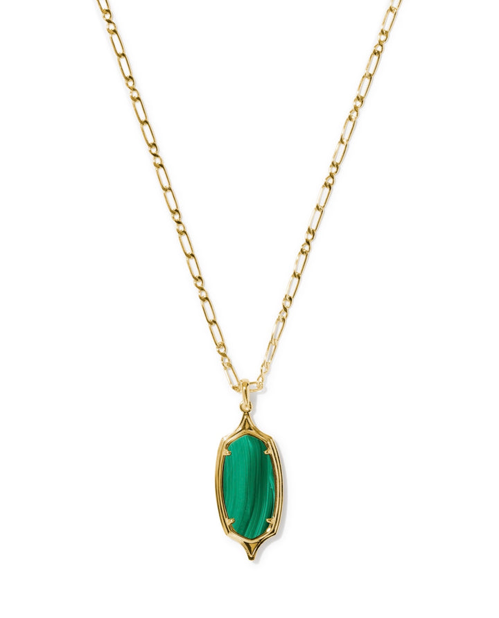 Dani Stepped Frame Gold Long Pendant Necklace Green Malachite