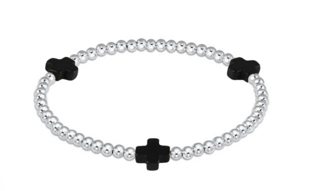 Signature Cross Sterling Silver 3 mm Onyx Beaded Bracelet