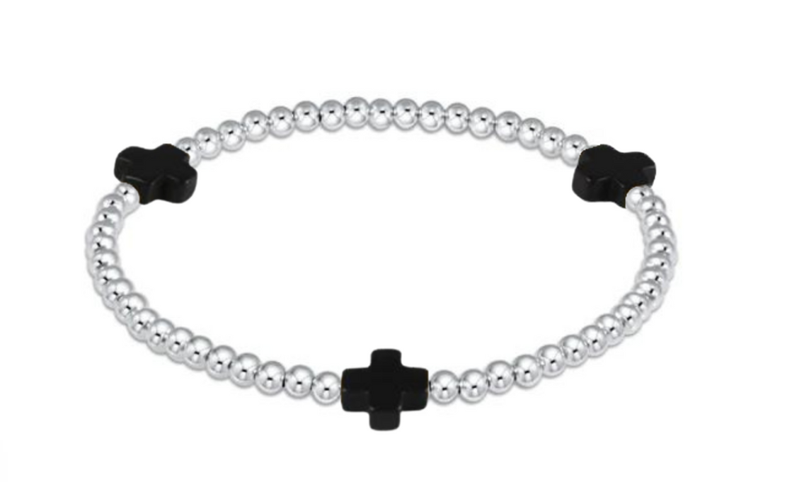 Signature Cross Sterling Silver 3 mm Onyx Beaded Bracelet - Extended Size