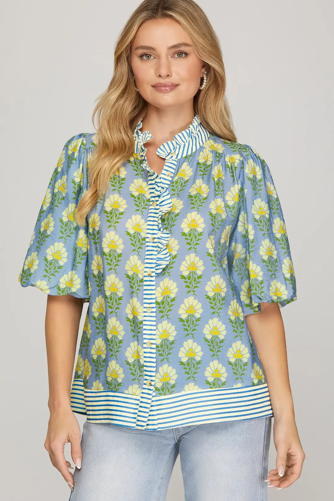 Misty Blue Button Top