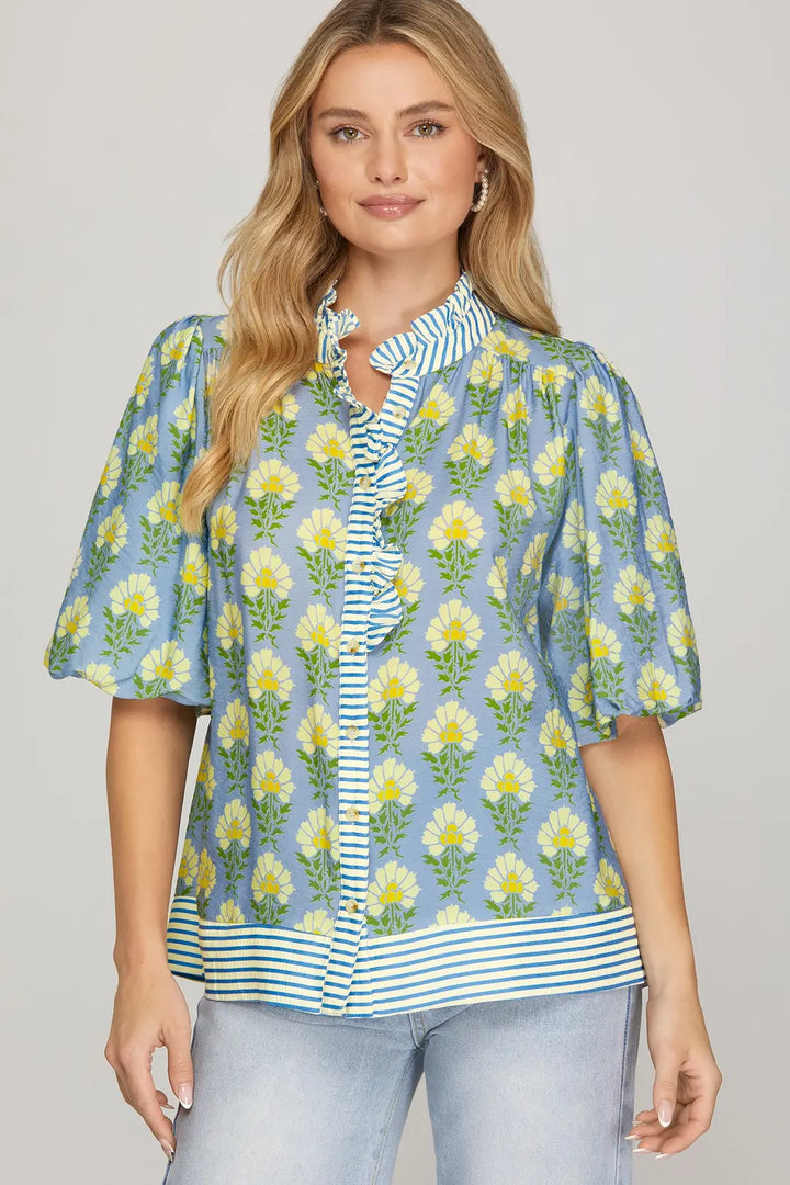 Misty Blue Button Top