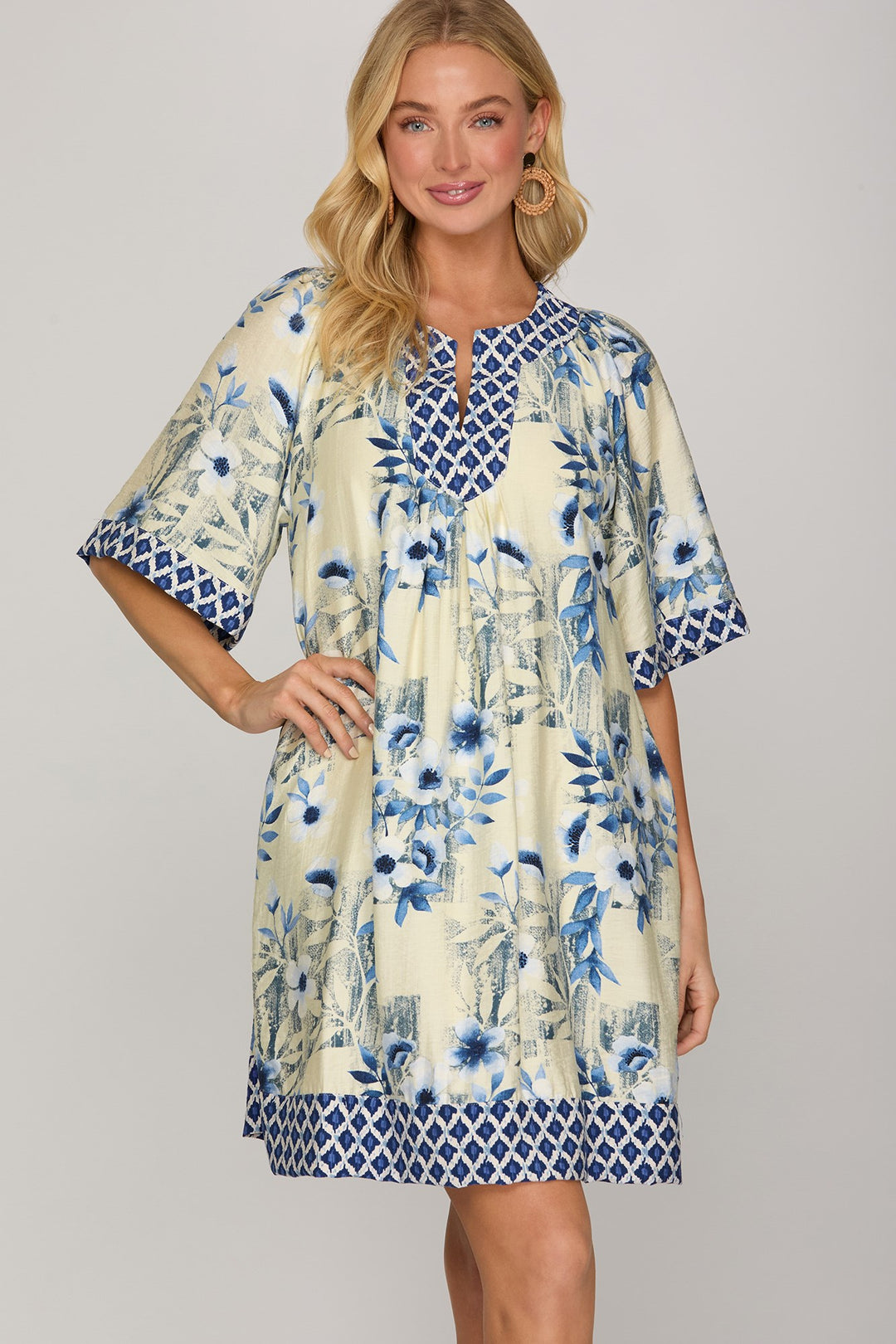 Blue Bell Sleeve Print Dress