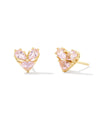 Katy Gold Heart Stud Earrings in Pink Glass