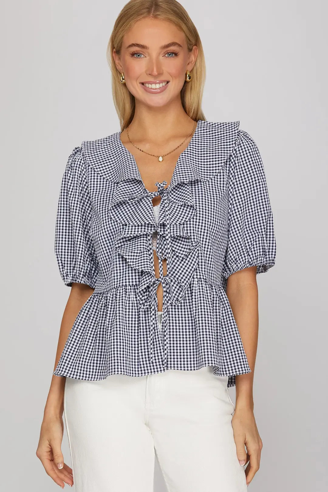 Navy Gingham Top