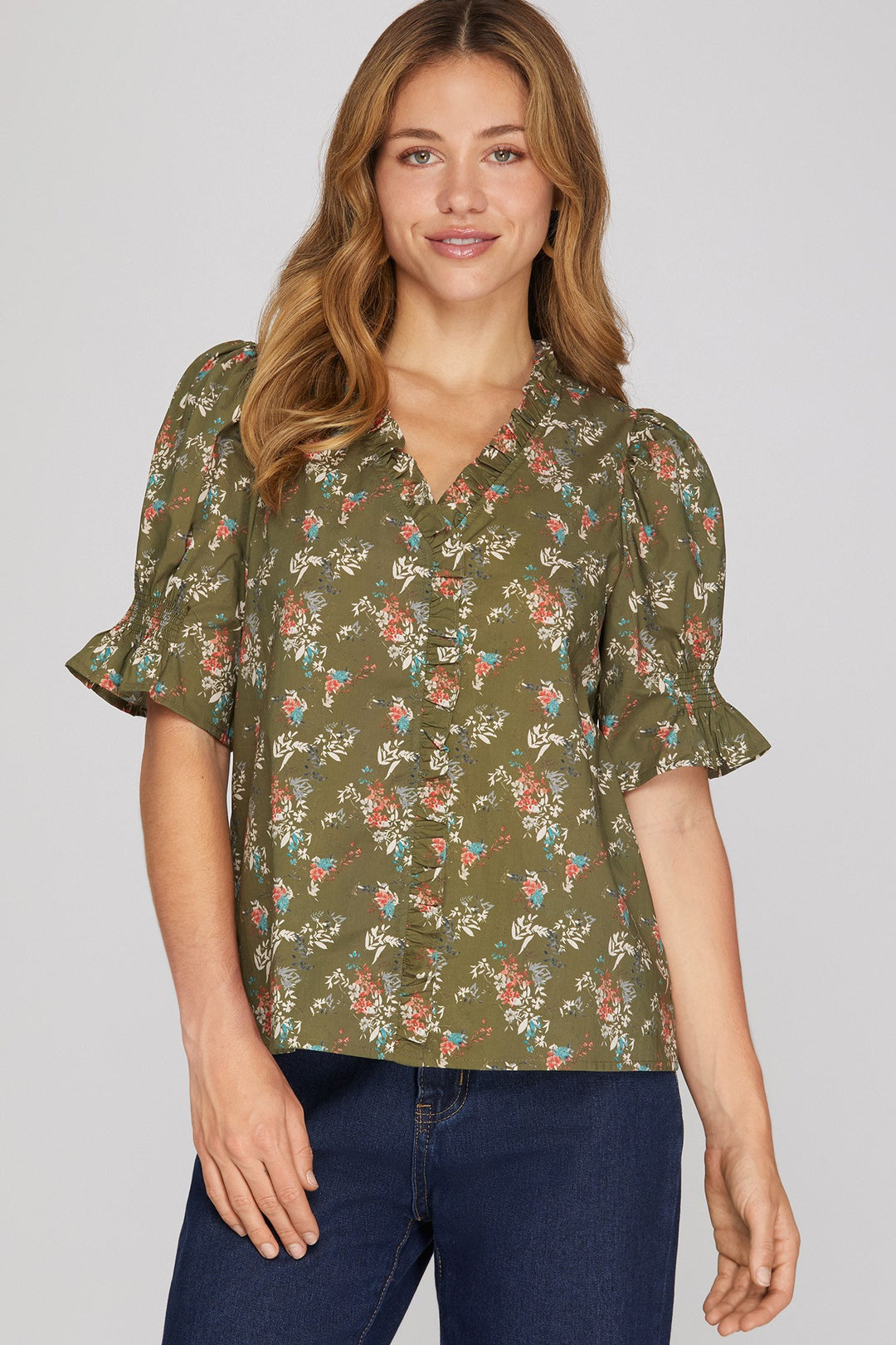 Olive Floral Top