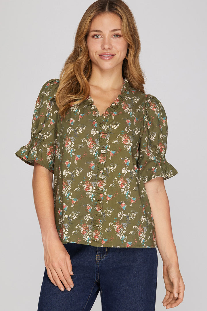 Olive Floral Top