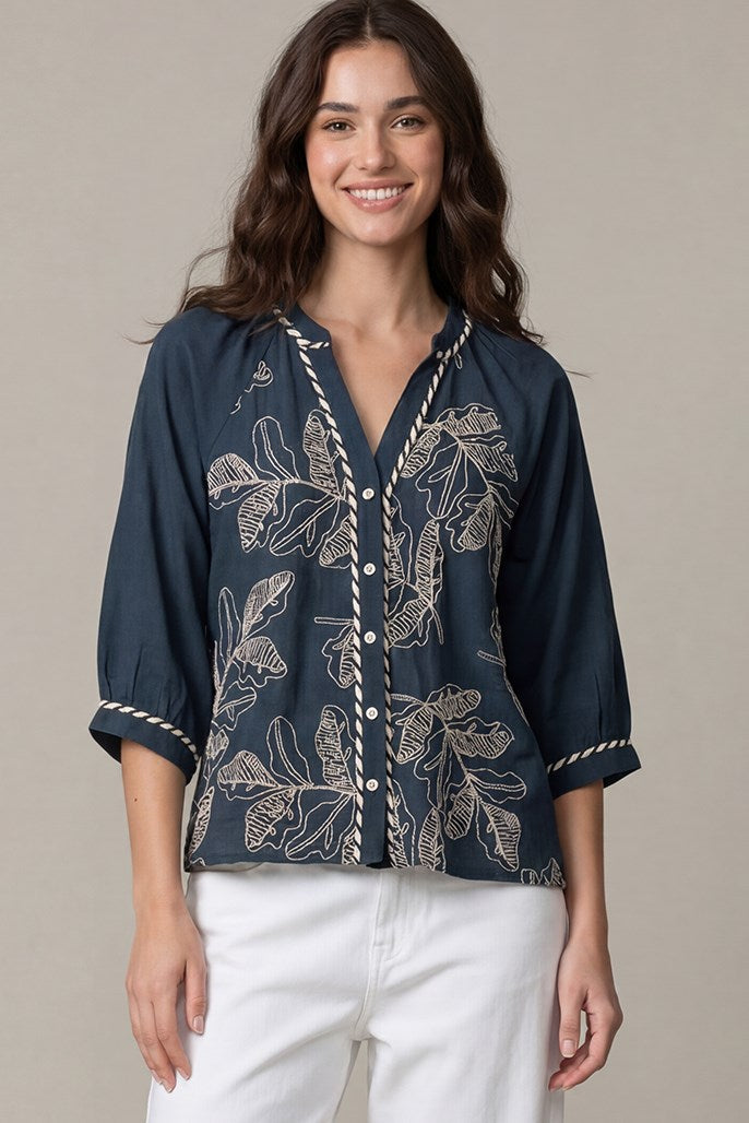 Navy Embroidered Top