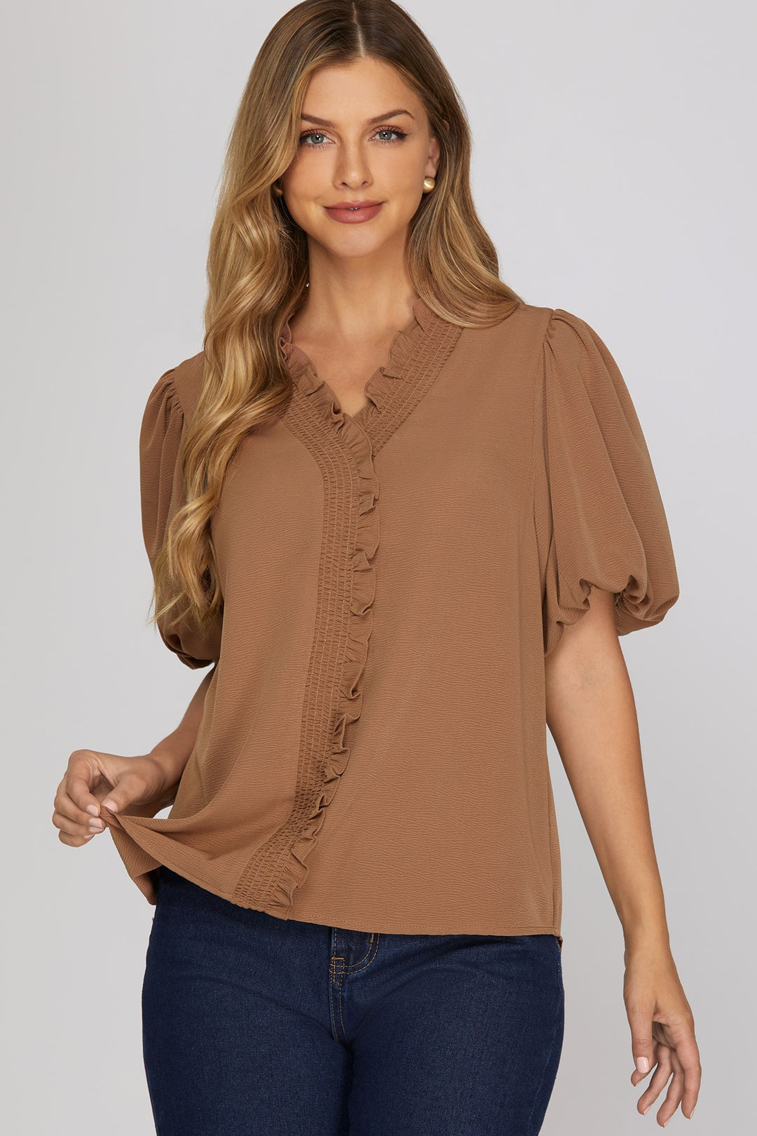 Mocha Bubble Sleeve Top