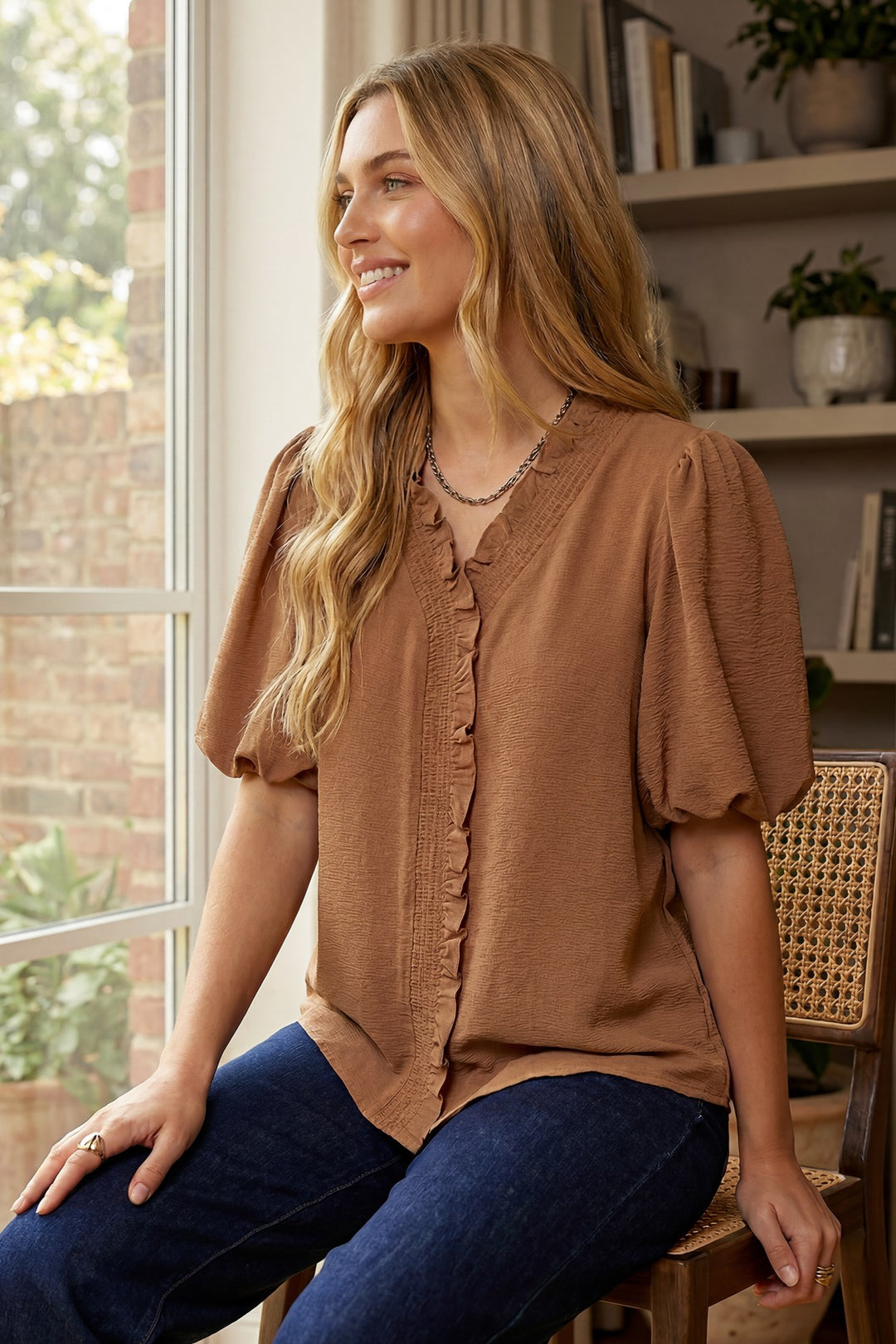 Mocha Bubble Sleeve Top