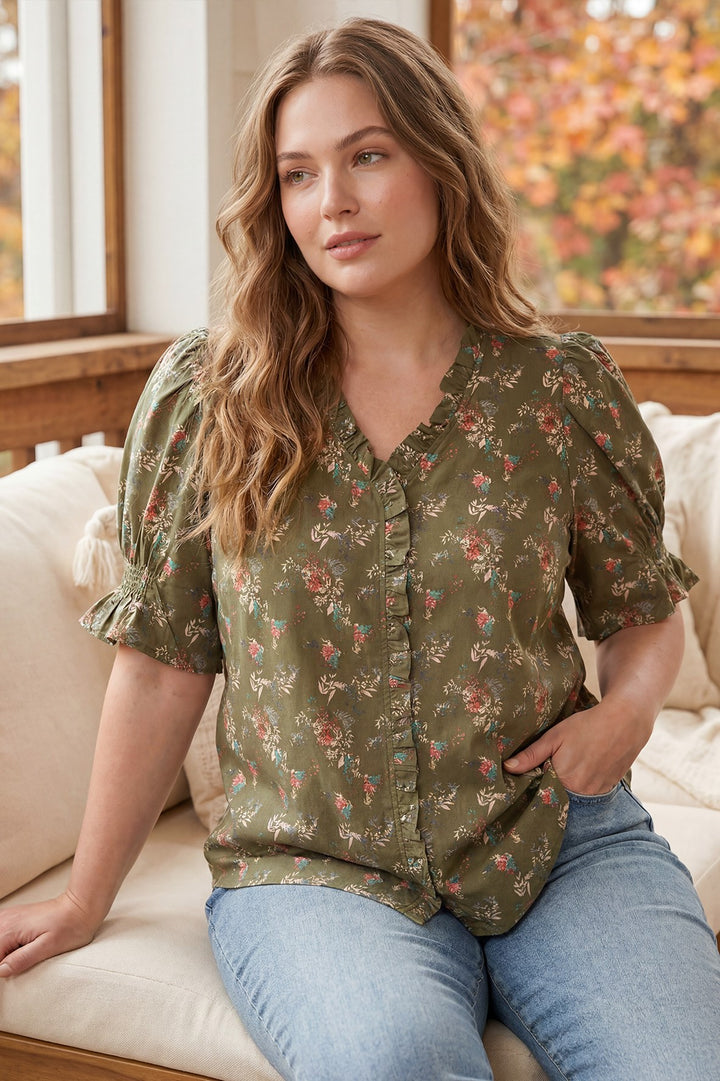 Olive Floral Top