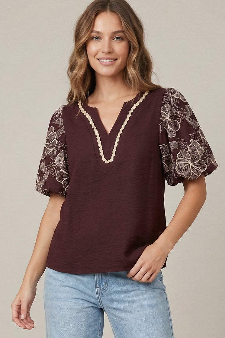 Maroon Embroidered Top