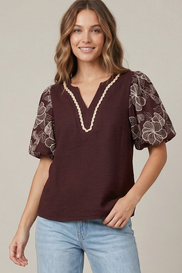 Maroon Embroidered Top