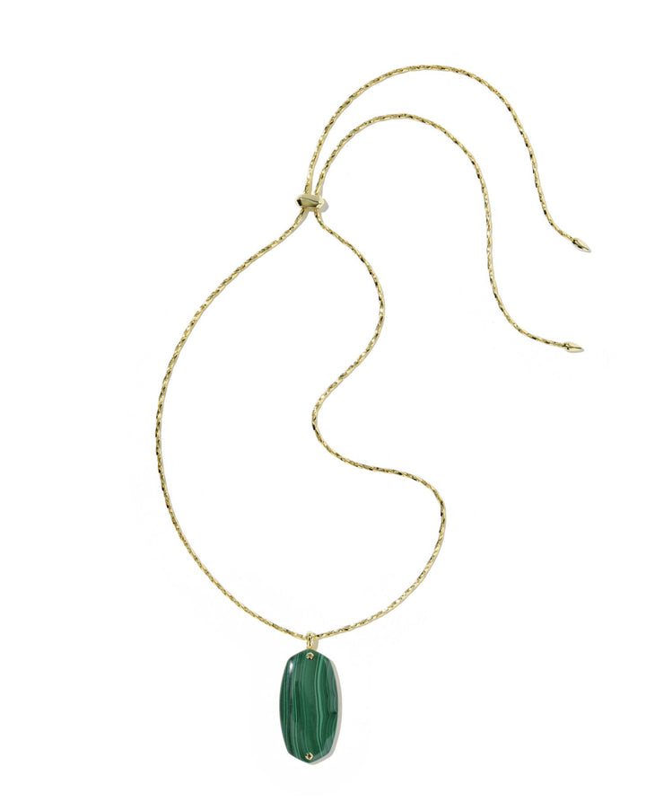 Danielle Riveted Gold Long Pendant Necklace Green Malachite