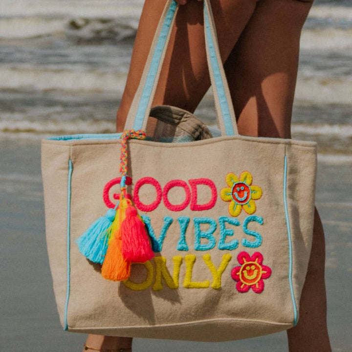 Good Vibes Only Happy Flowers Canvas Tote Bag Purse