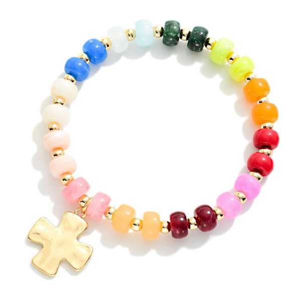 Hammered Cross Bracelet with Beads