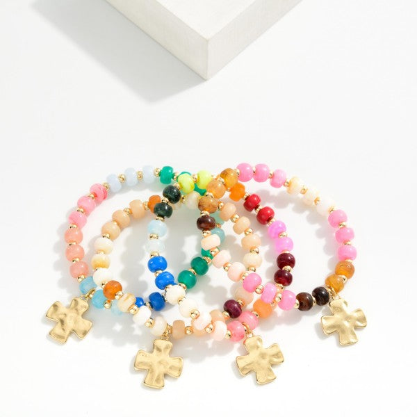 Hammered Cross Bracelet with Beads