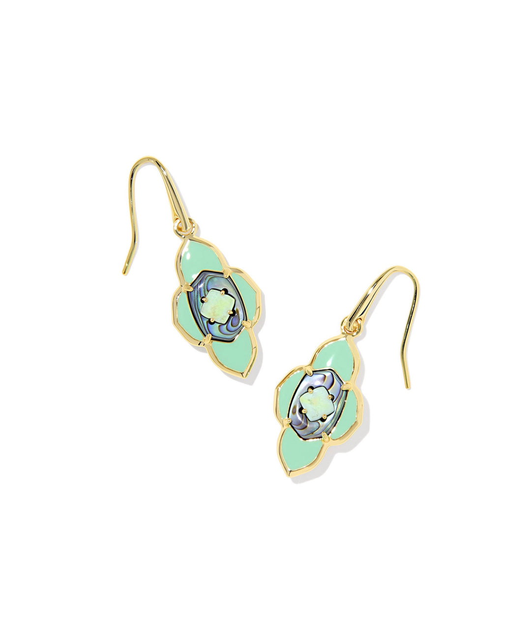 Abbie Medallion Gold Abalone Sea Green Mix Small Drop Earrings