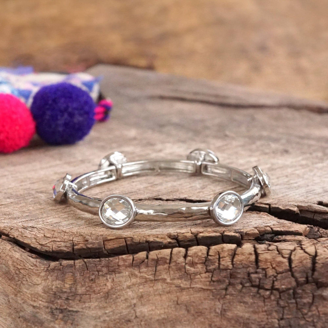 Jeweled Golden Bangle - with Faceted glass oval colorful jewels: Multi-Colored