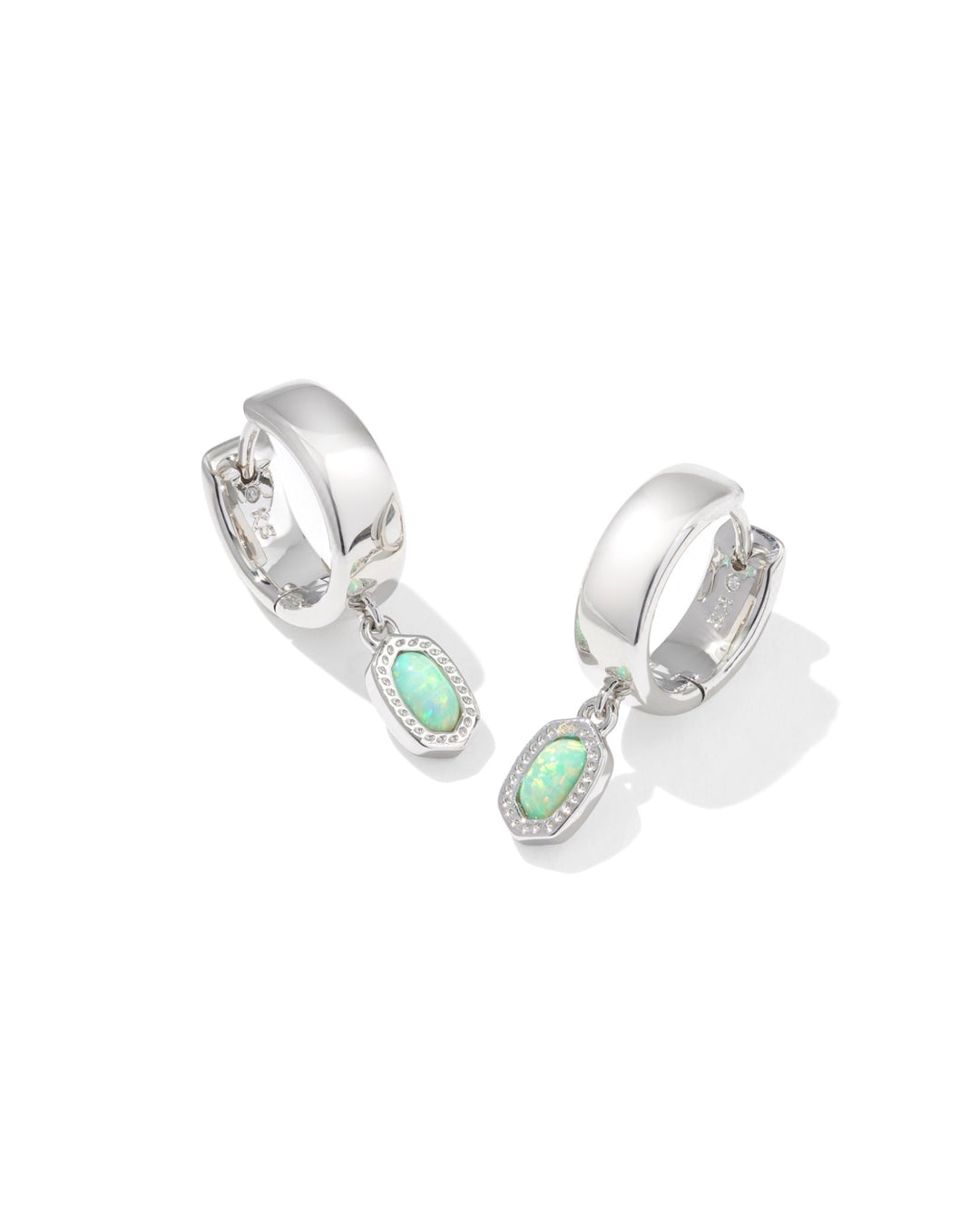 Mini Ellie Silver Green Lab Grown Opal Wide Huggie Earrings