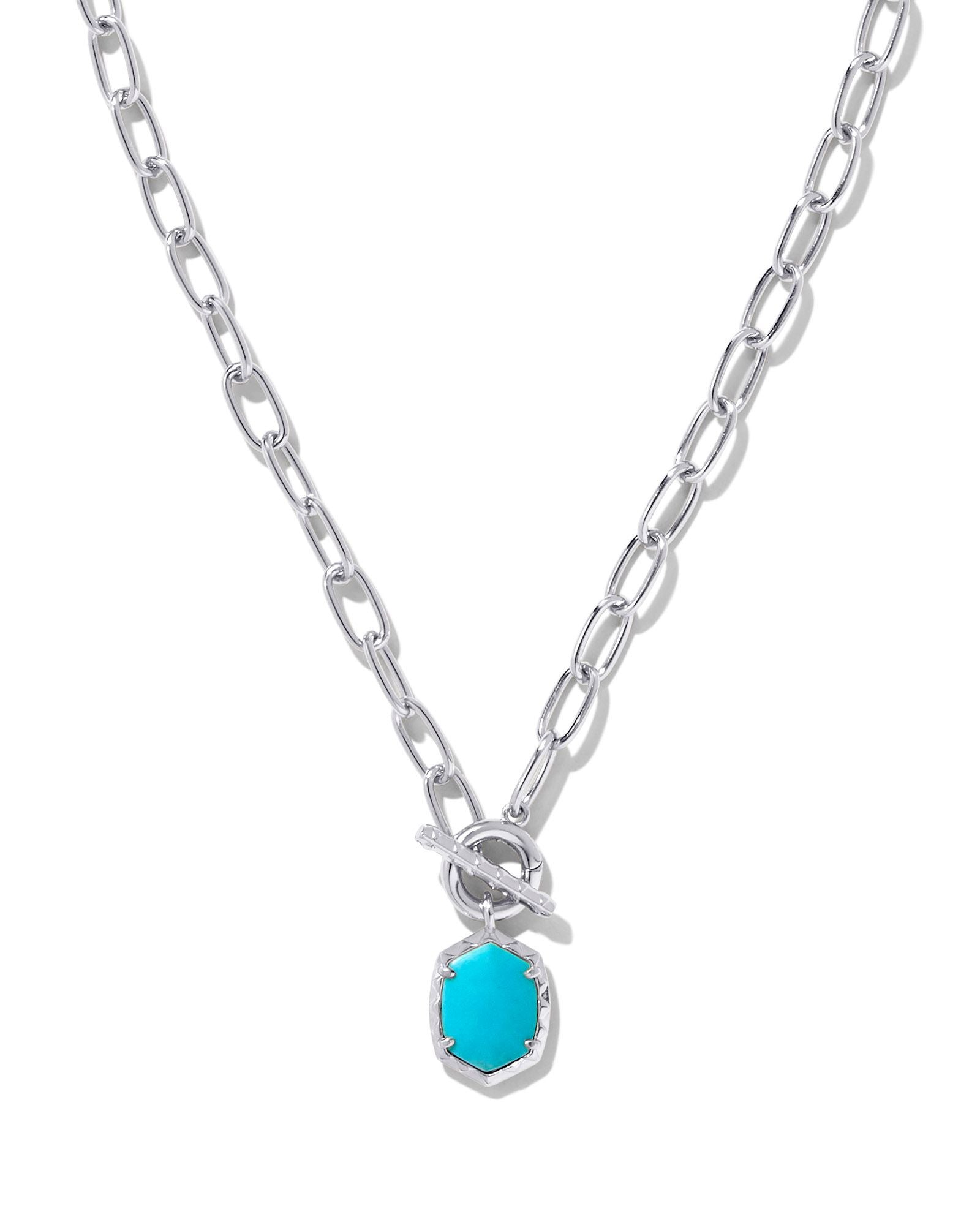 Daphne Silver Link and Chain Necklace in Variegated Turquoise Magnesite