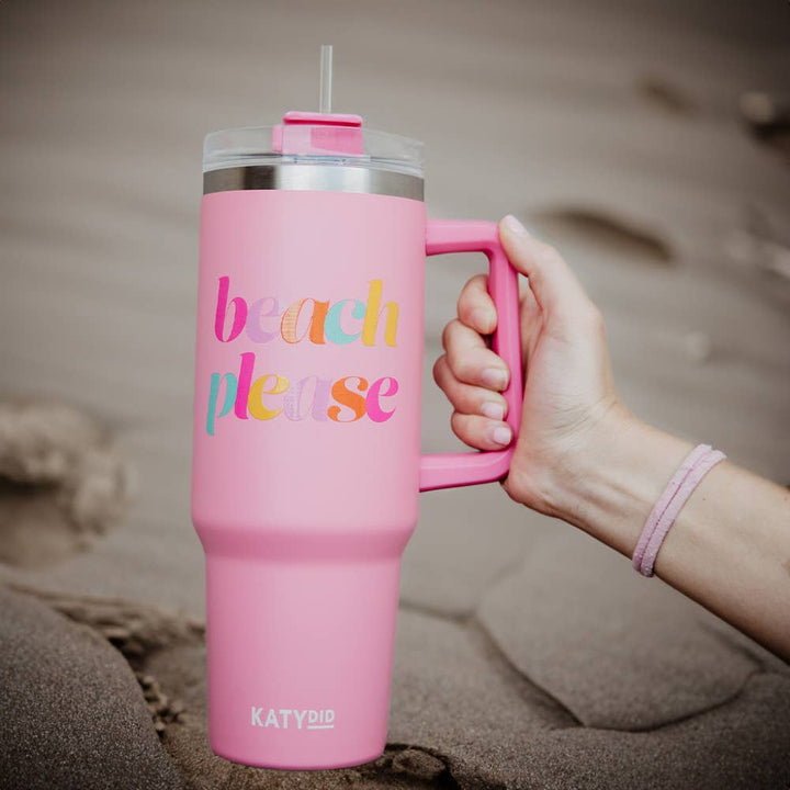 Light Pink Beach Please Tumbler Cup w/ Handle: Light Pink