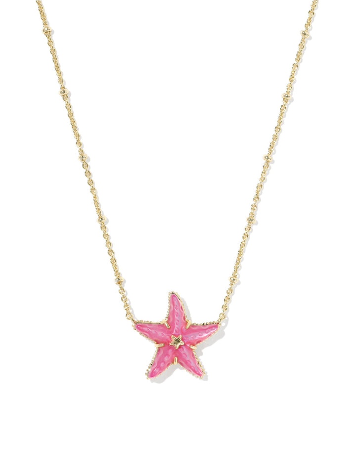 Parker Starfish Gold Bright Pink Mother Of Pearl Short Pendant Necklace