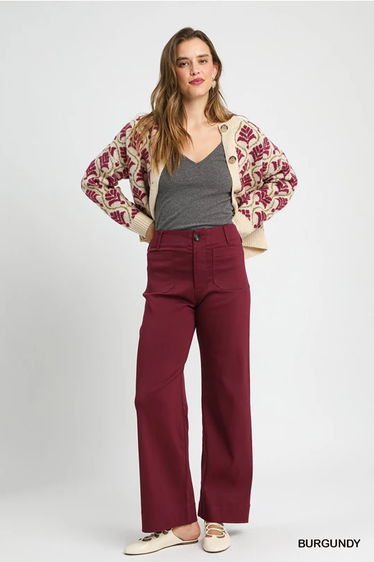 Burgundy Button Stretched Pants