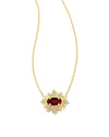 Grayson Sunburst Frame Pendant Necklace Gold Red Glass