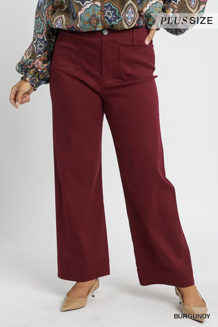 Burgundy Button Stretched Pants