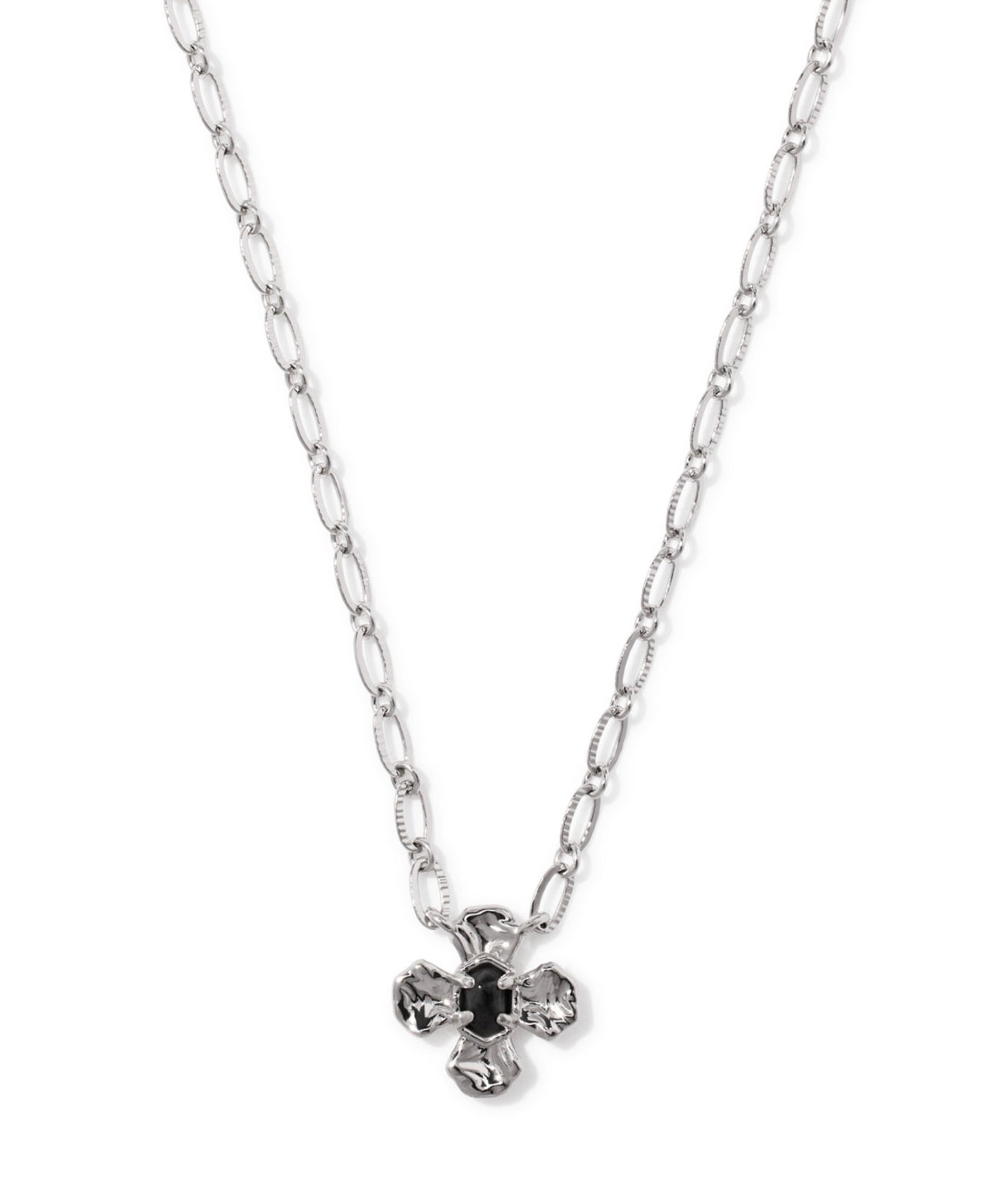 Leanne Gold Short Pendant Necklace Silver Black Granite