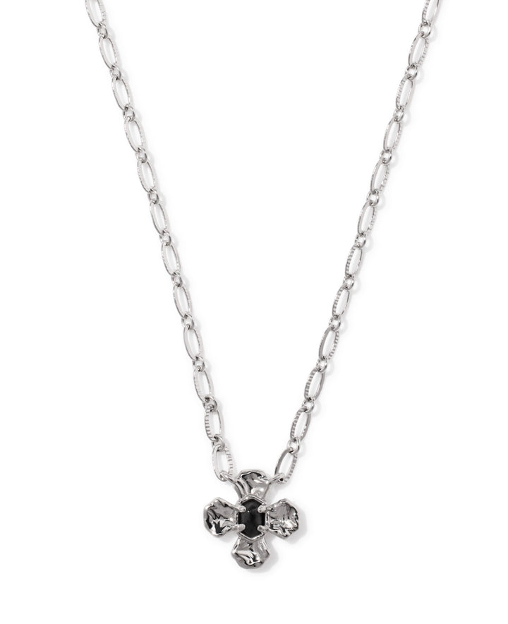 Leanne Gold Short Pendant Necklace Silver Black Granite