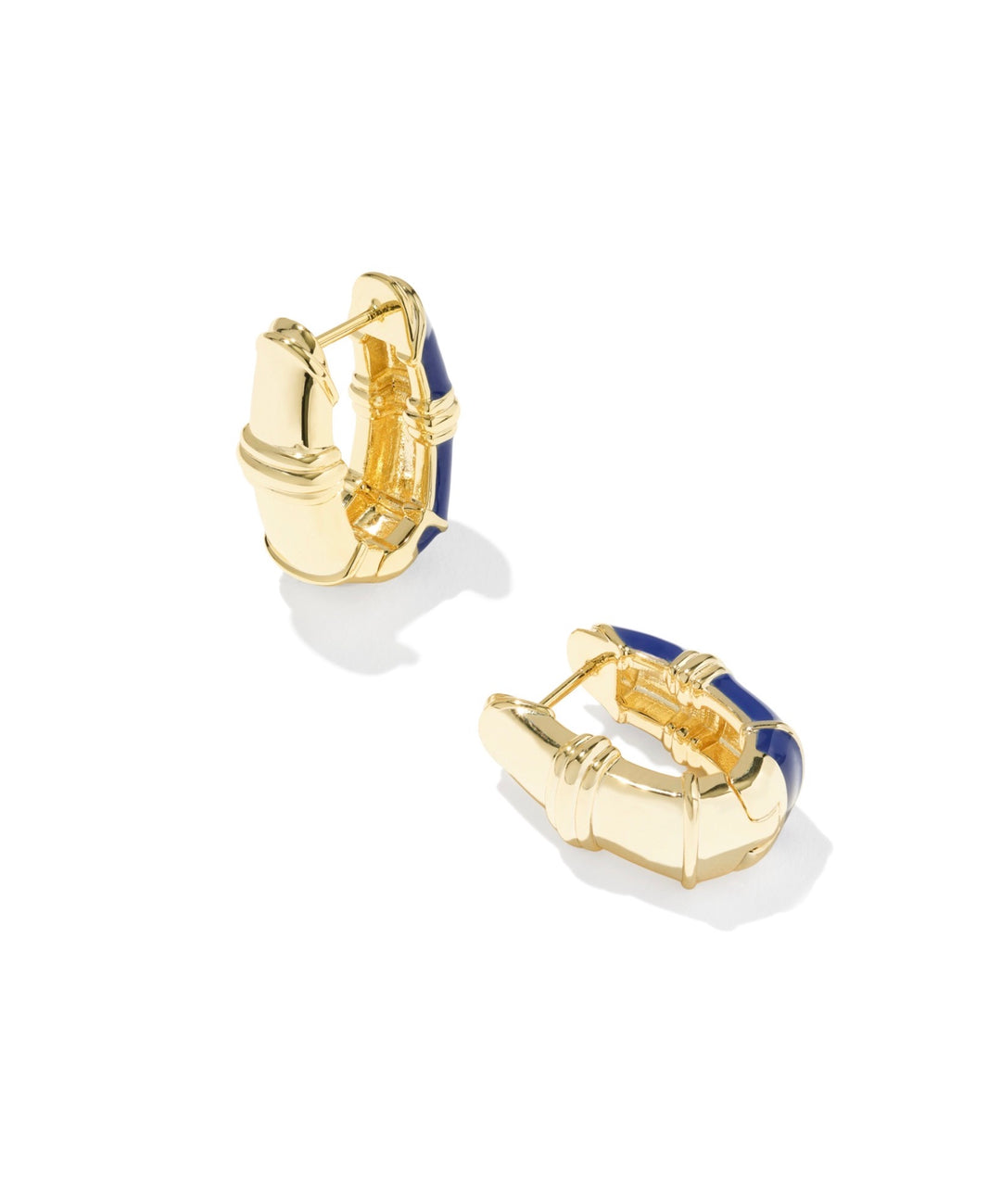 Courtney Gold Enamel Huggie Earrings Blue Enamel
