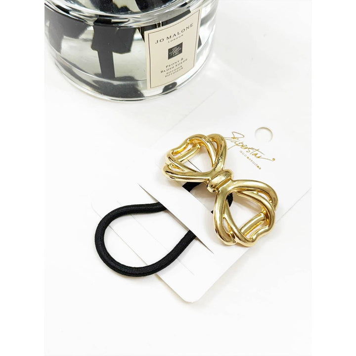 Gold Metal Knotted Bow Ponytail Holder