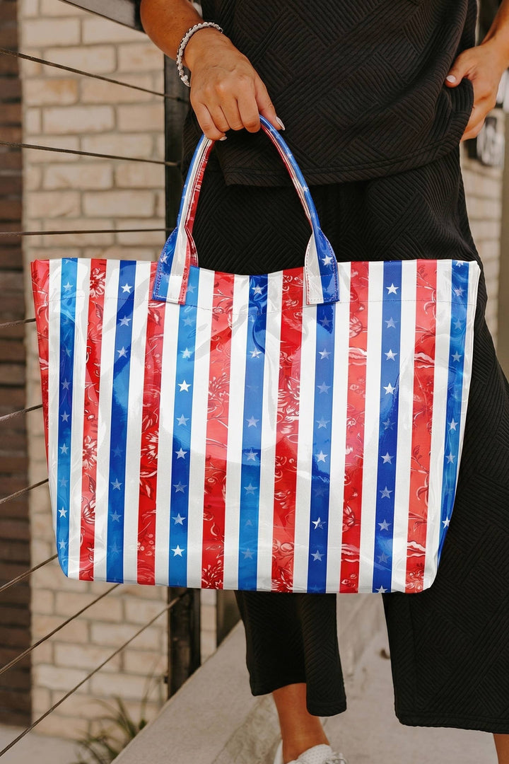 66 Patriotic Stars and Stripes Pattern Vinyl Glossy Tote Bag