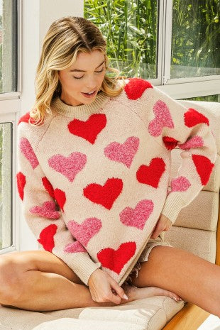 Embroidered Heart Raglan Sweater
