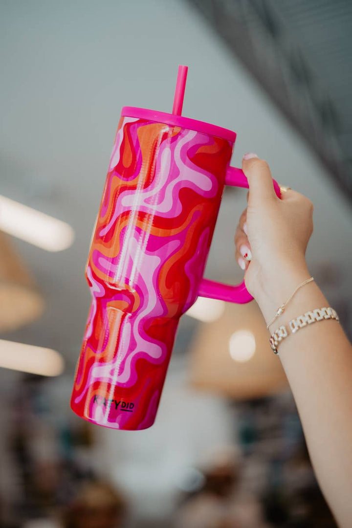 Hot Pink Retro Swirl Stainless Steel Tumbler: Hot Pink