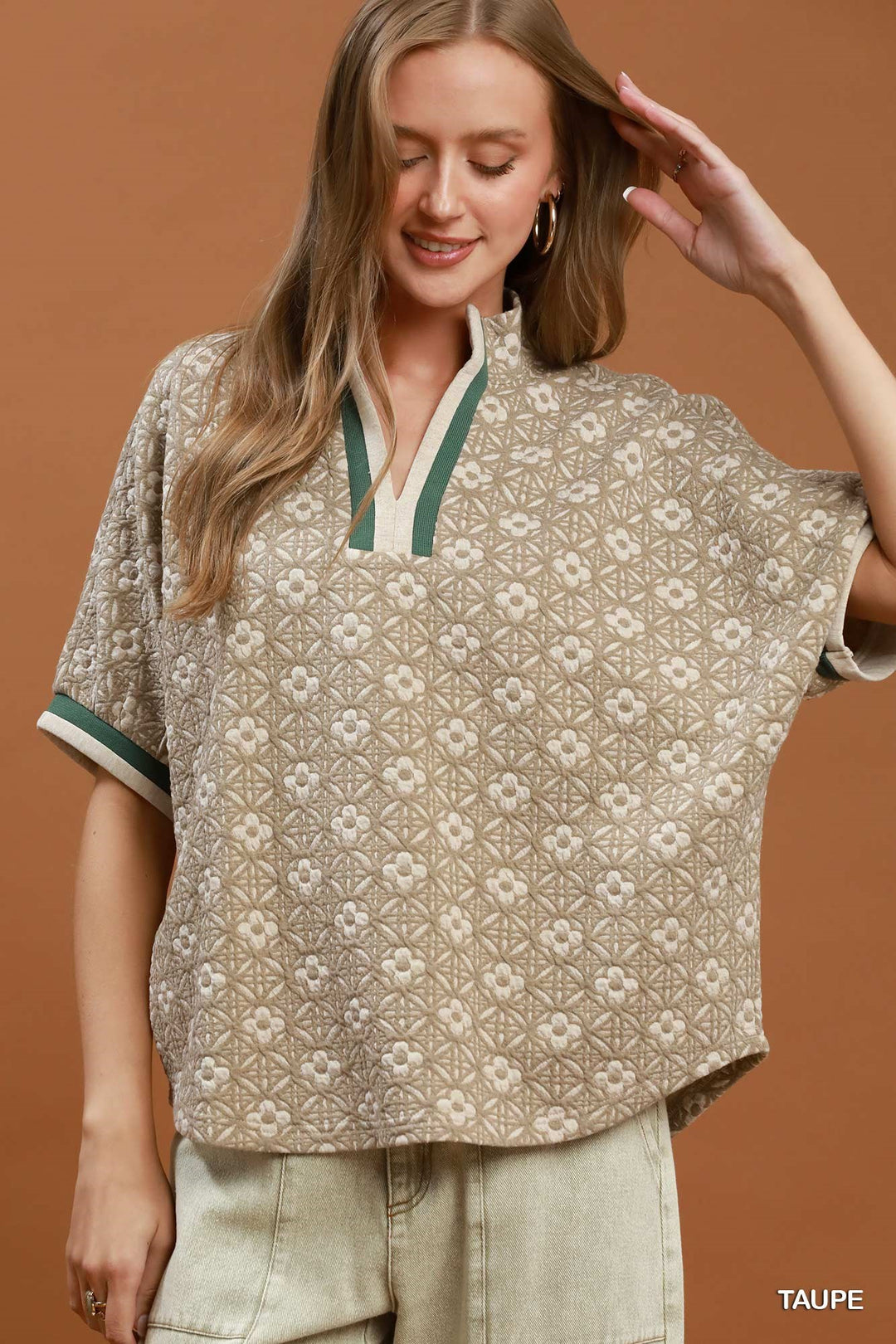 Taupe Floral Textured Top
