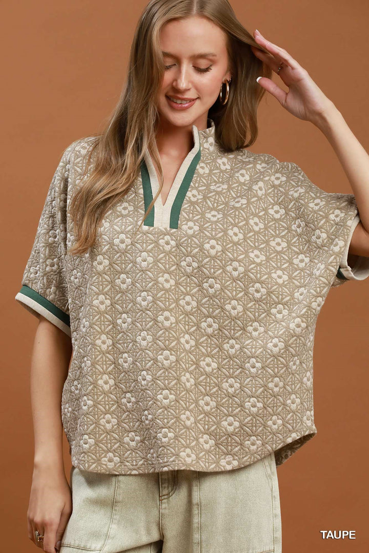 Taupe Floral Textured Top