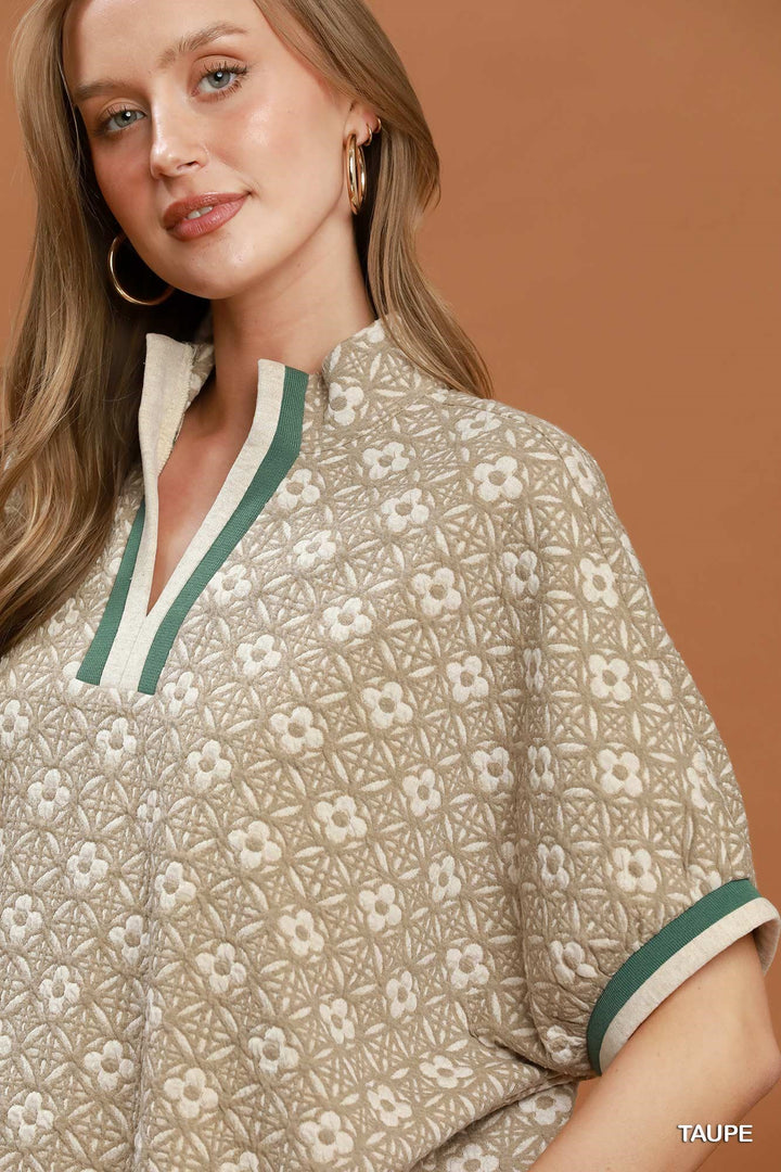 Taupe Floral Textured Top