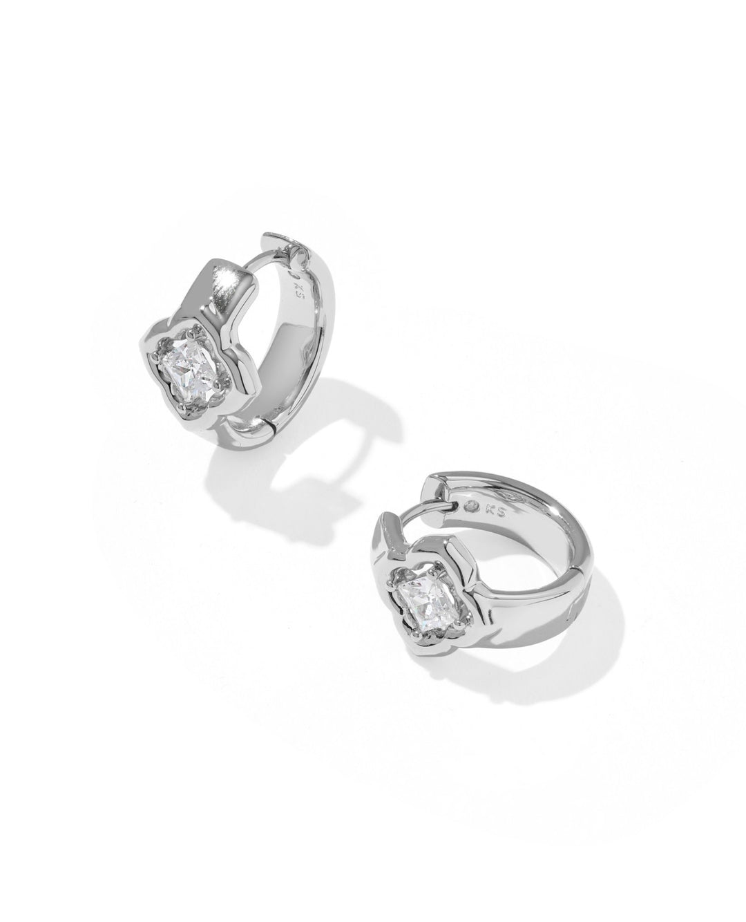 Mallory Crystal Silver Huggie Earrings