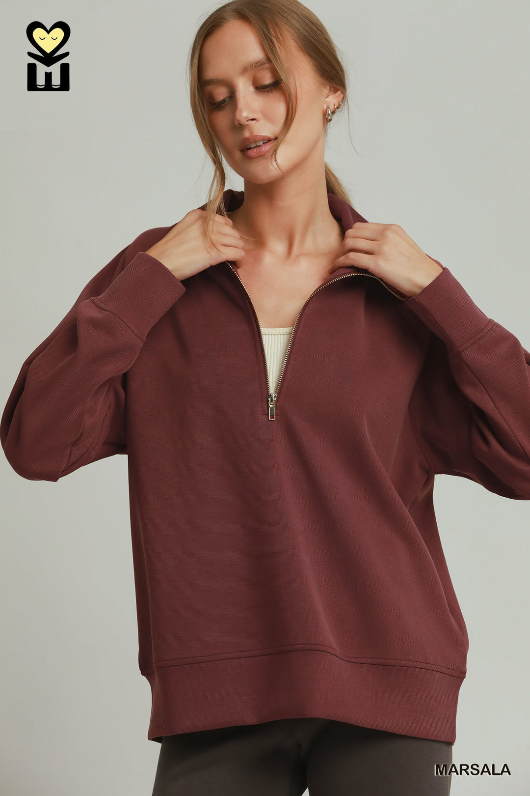 Marsala Cloud Knit Zip Top