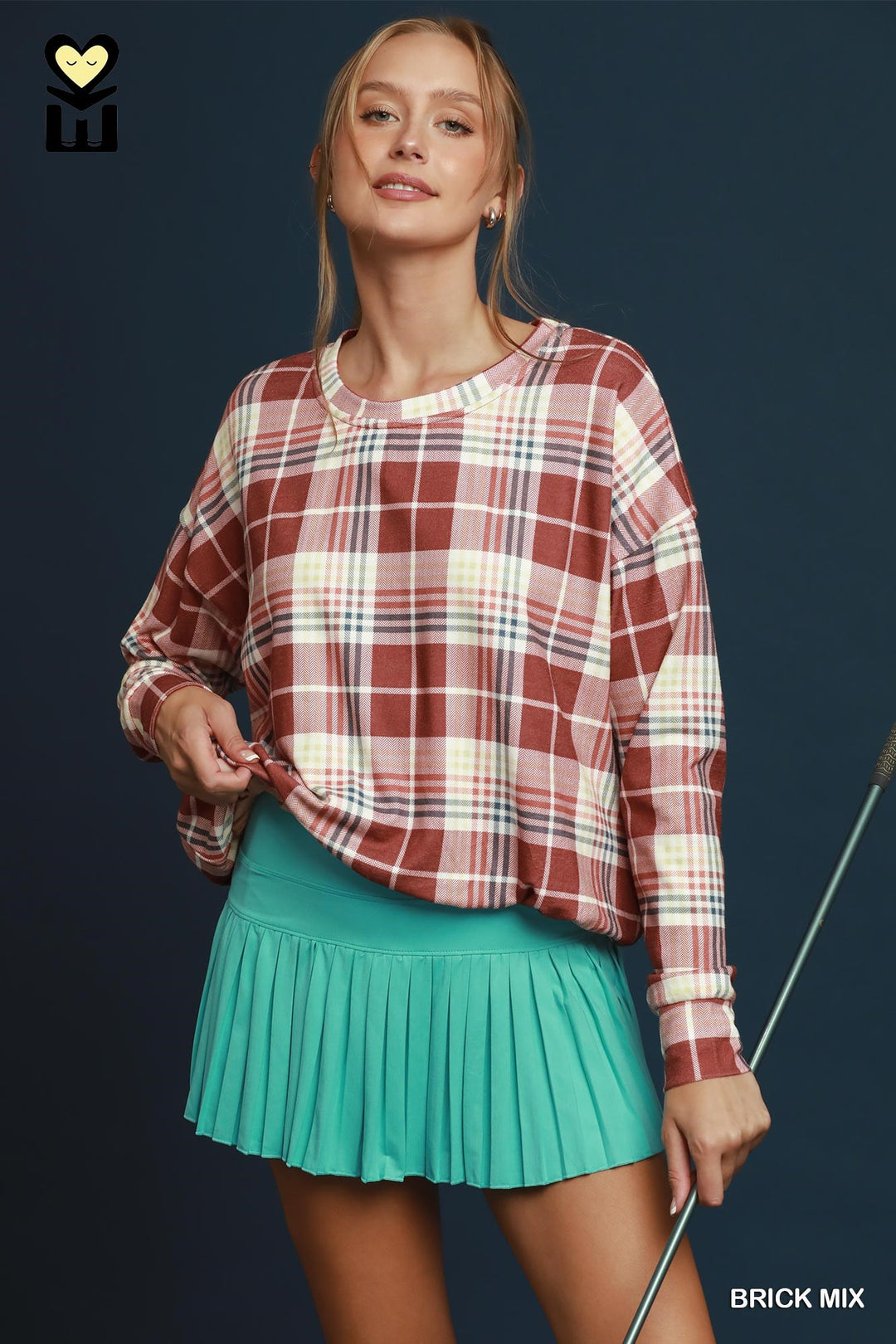 Plaid Pullover Top with Bubble Hem