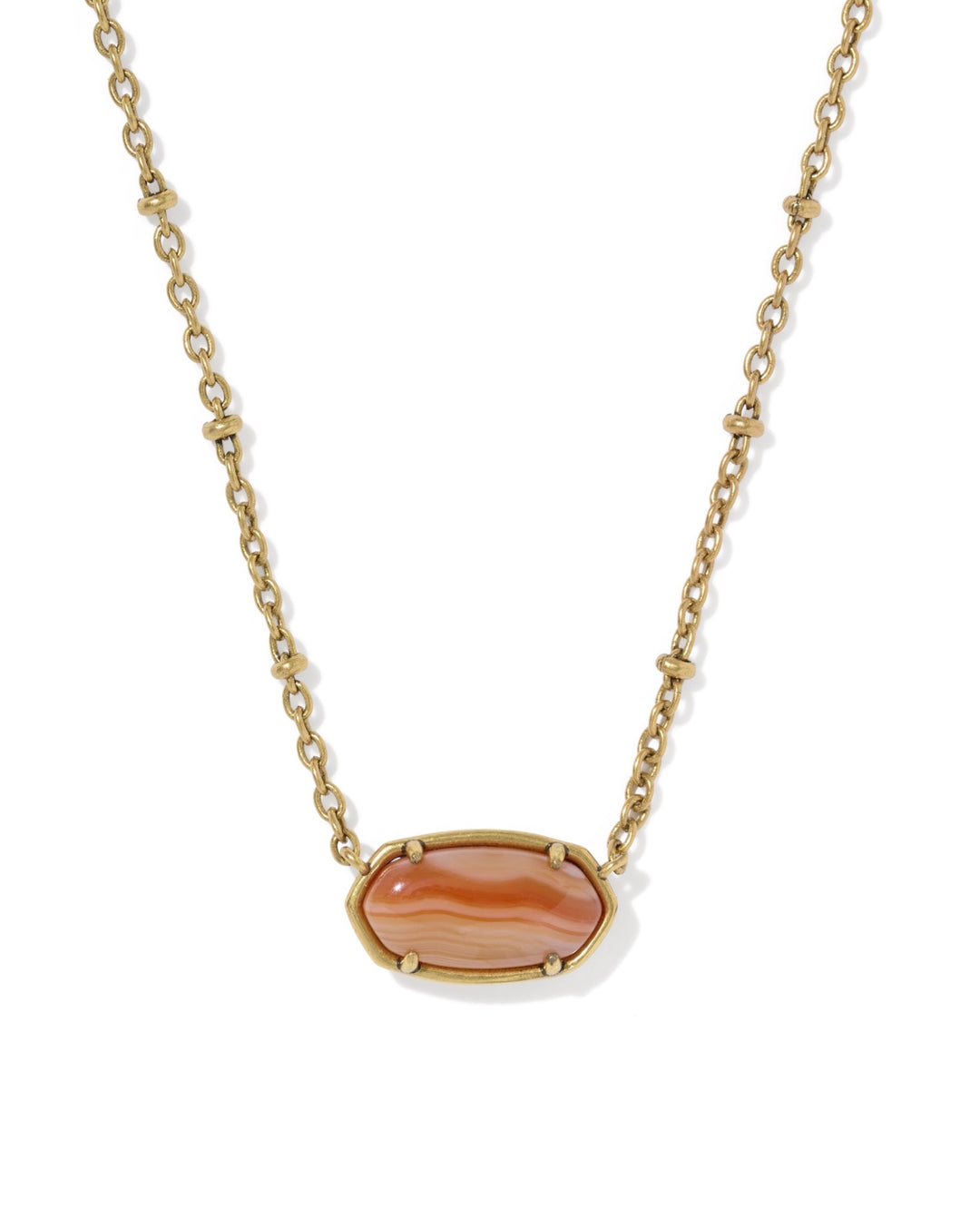 Tiger Striped Elisa Vintage Gold Short Pendant Necklace Orange Banded Agate