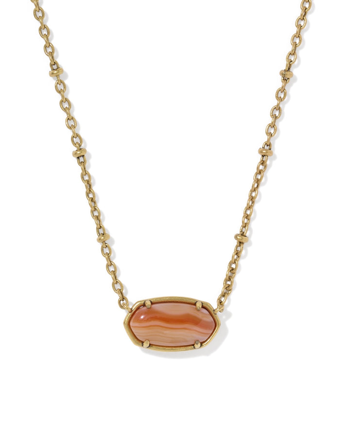 Tiger Striped Elisa Vintage Gold Short Pendant Necklace Orange Banded Agate