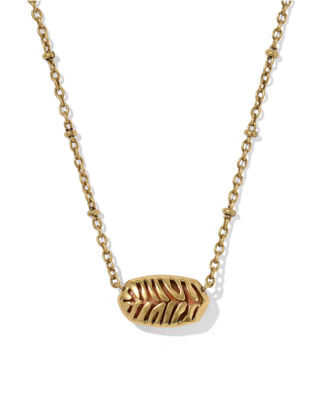 Tiger Striped Elisa Vintage Gold Short Pendant Necklace Orange Banded Agate