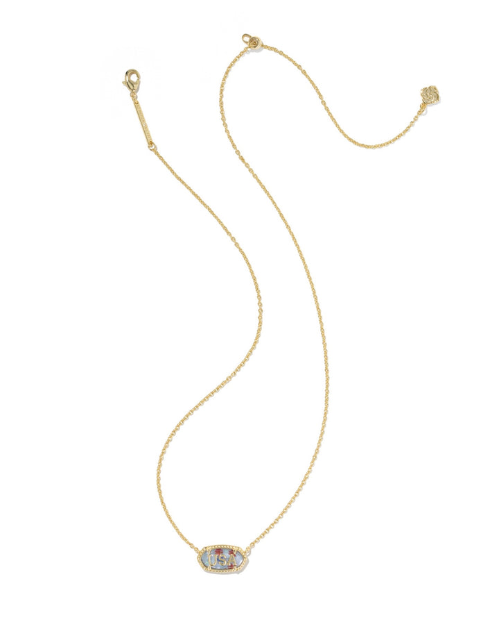 Elisa USA Short Pendant Necklace Gold Red White Blue Star Illusion